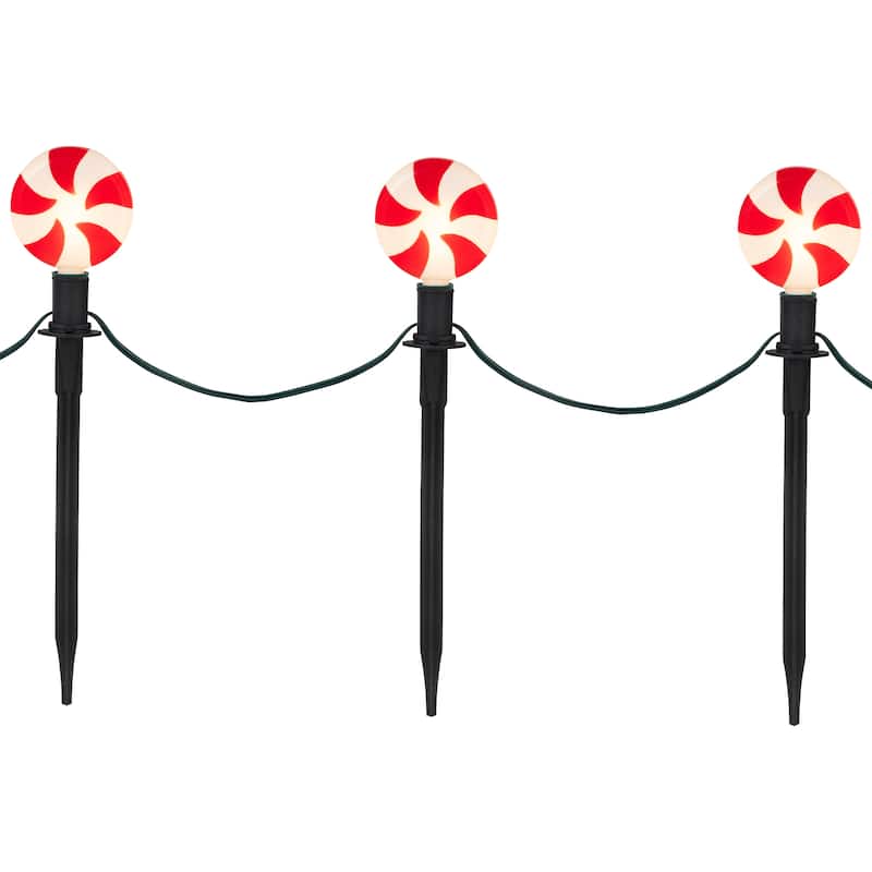Set of 4 Lighted Peppermint Twist Candy LED Christmas Pathway Markers 14.5"