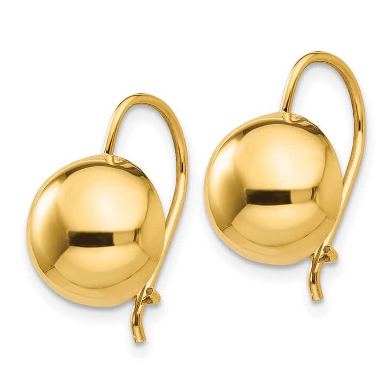 Curata 14k Yellow Gold Polished Kidney Wire Hollow Half Ball Earrings - 19x10.5mm