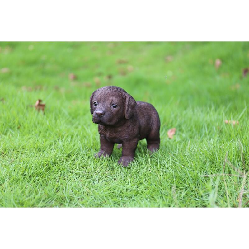 Chocolate Labrador Puppy Outdoor Garden Statue - 8"