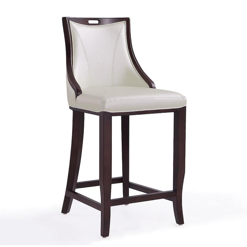 Manhattan Comfort Emperor 41 in. Walnut Beech Wood Bar Stool - Pearl White