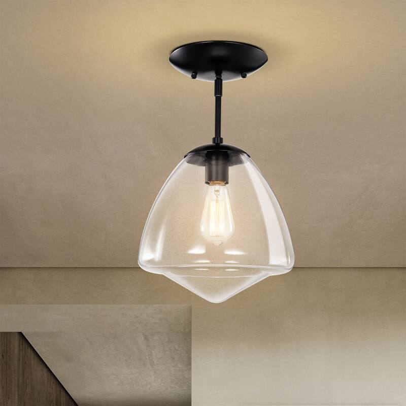 Zylo Semi-Flush Mount Metal Ceiling Lamp with Clear Glass Shade