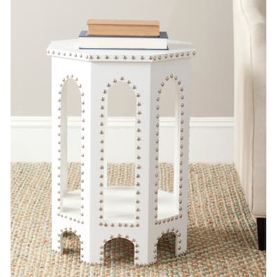 SAFAVIEH Nara White Studded Accent Table - 15.7" x 15.7" x 22"