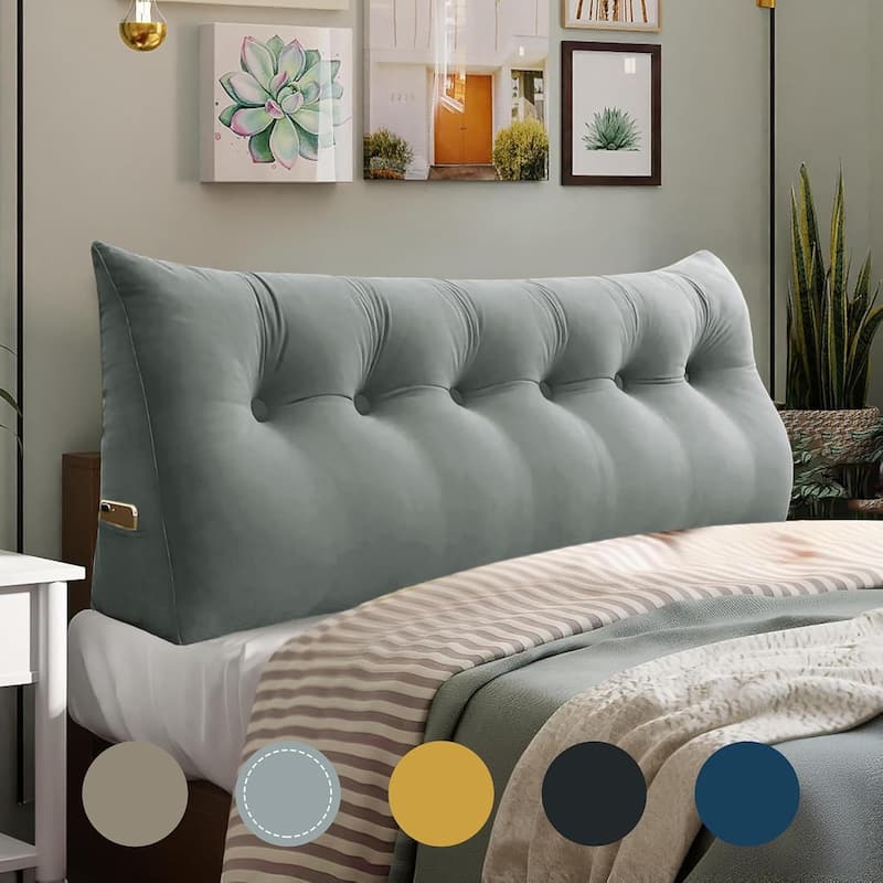 Velvet Headboard Reading Wedge Pillow for Bed Rest Sit Up Back Support - California King - Grey