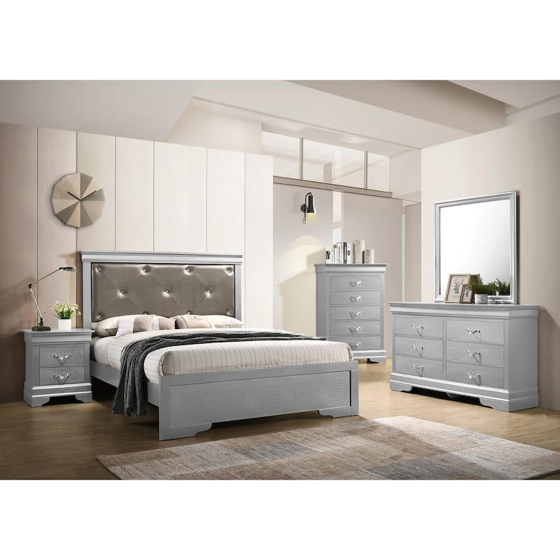 Tufted Queen Panel Bed - 85" - Silver Champagne