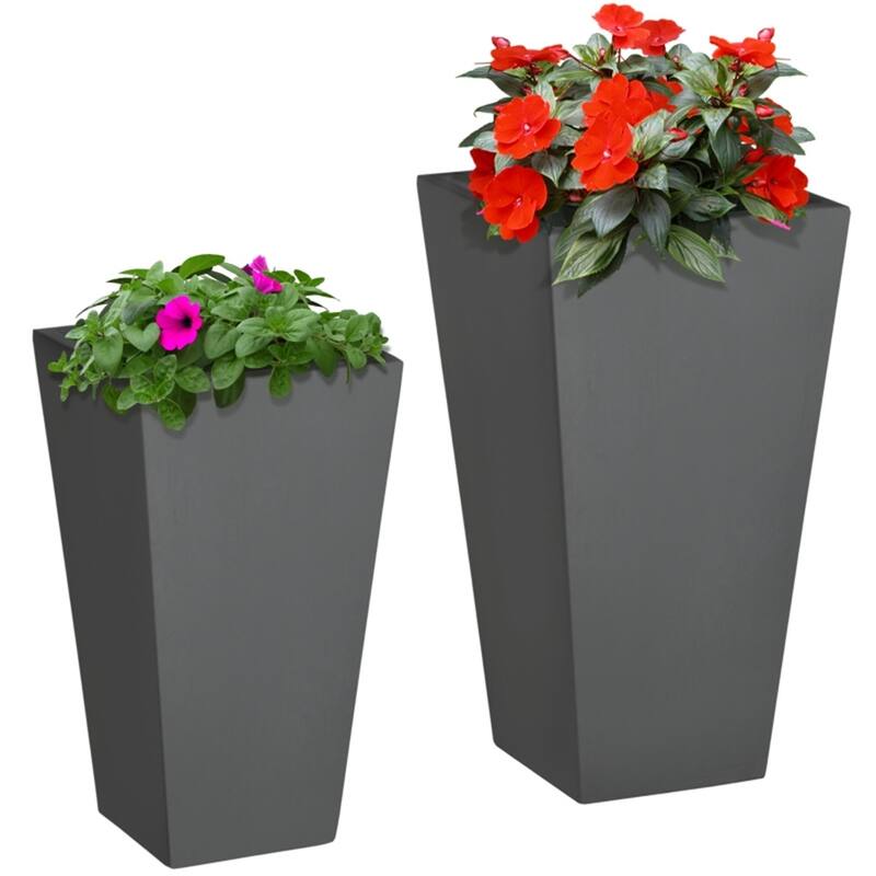 2-Piece Stackable Garden Bed Planter Set with Drainage Holes - 11.75" L x 11.75" W x 21.75" H