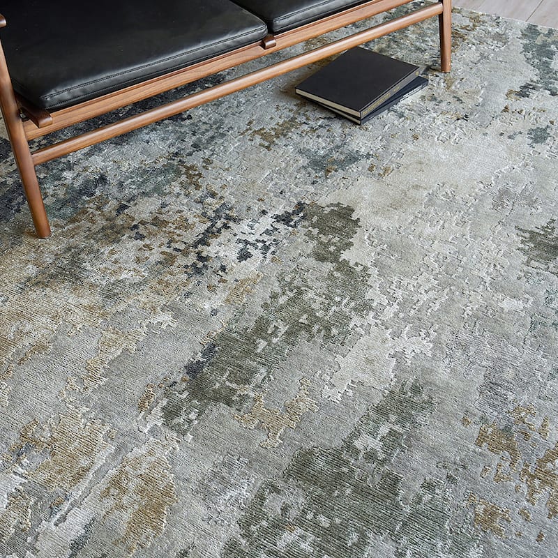 EXQUISITE RUGS Cosmo Hand-knotted Wool/Bamboo Silk Silver/Beige/Blue Area Rug.