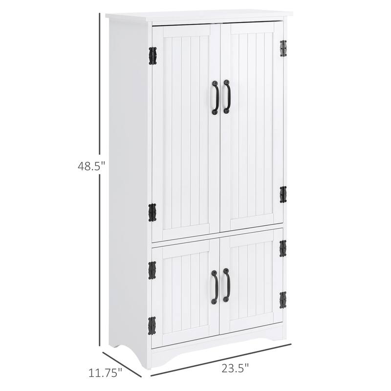 HOMCOM 4-Door Practical Storage Cabinet Multi-Storey Flexible Space Pantry w/Adjustable Shelves 2 Lower Doors, White