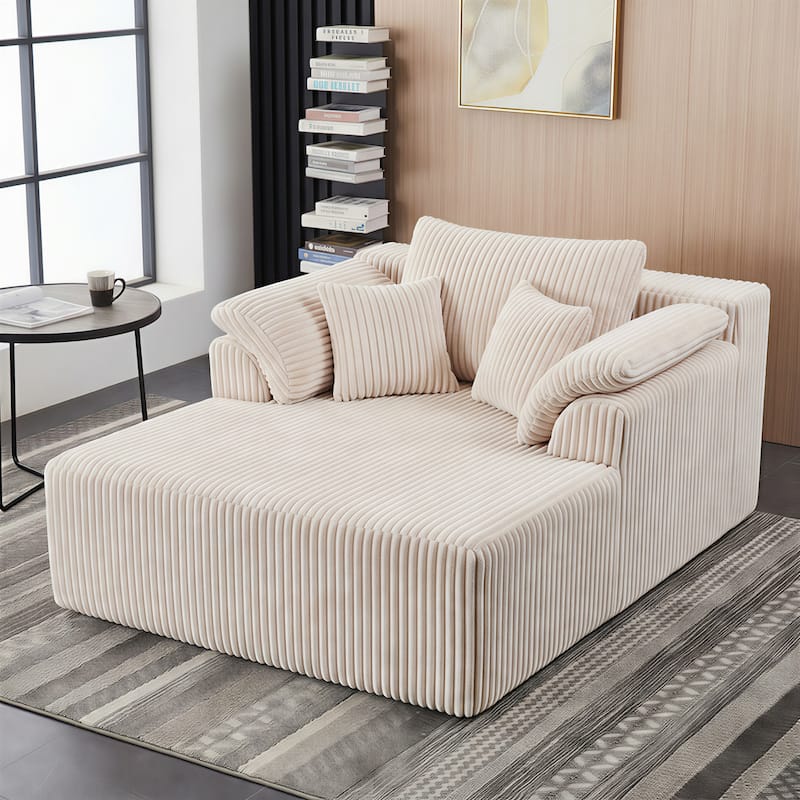 60" Chaise Lounge Chair, Oversized Boneless Corduroy Sofa Bed with Deep Seat, Indoor Sleeper Couch Reading Chair