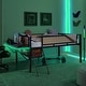 preview thumbnail 9 of 18, Metal Loft Bed with Rectangular Desk, Full Rattan LED Loft Bed Frame with Storage Shelves and Hanging Storage Compartments
