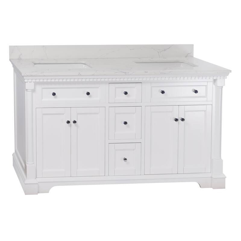 KitchenBathCollection Sydney 60" Double Bathroom Vanity with Engineered Marble Top