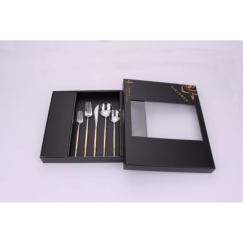 20 Pc Flatware Set Silver With Graduated Gold Handles - Service For 4