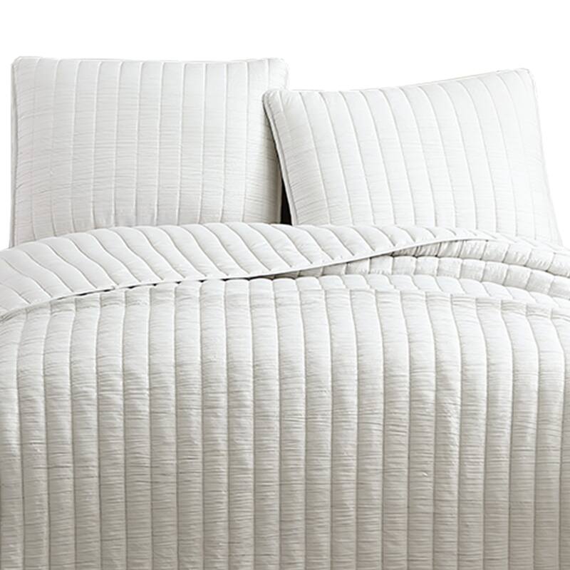 3 Piece Crinkles King Size Coverlet Set with Vertical Stitching, White