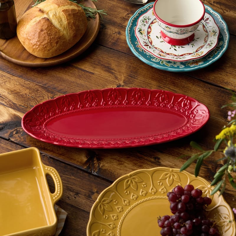 Certified International Provence Embossed Fish Platter. - 18"W x 7.5"D x 1.25"H