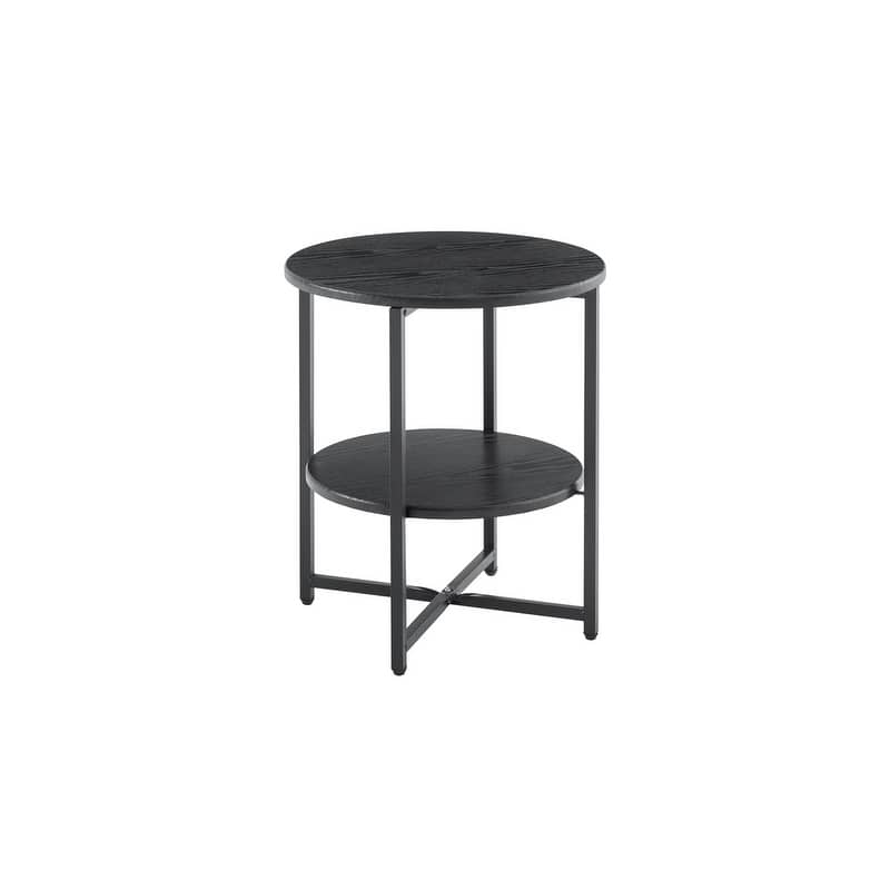 2-Tier Small Round Side Table, Space Saving End Table with Storage Shelf for Bedroom Living Room, Black