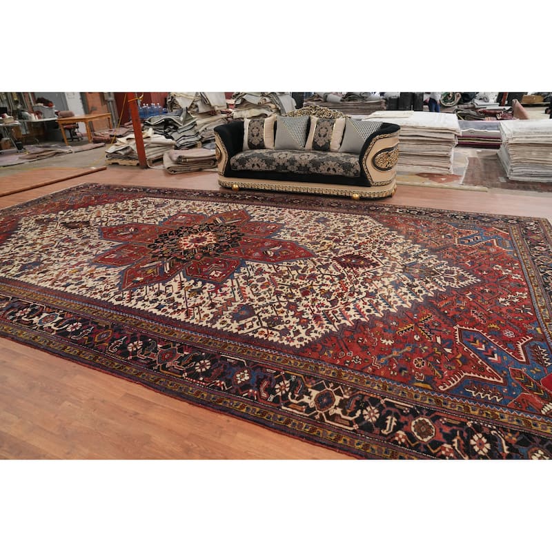Hand Knotted Oriental 100% Wool Carpet Traditional Medallion Beige & Ivories Heriz Area Rug - 21' 3'' X 11' 5''