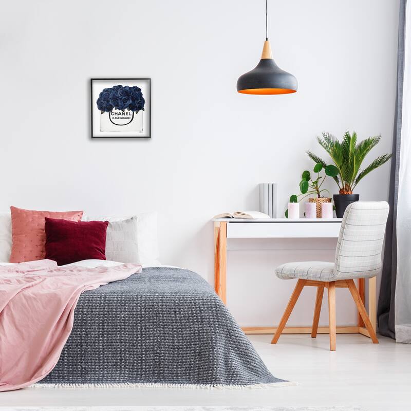 Stupell Chic Navy Blue Roses in Glam Fashion Bag Framed Wall Art