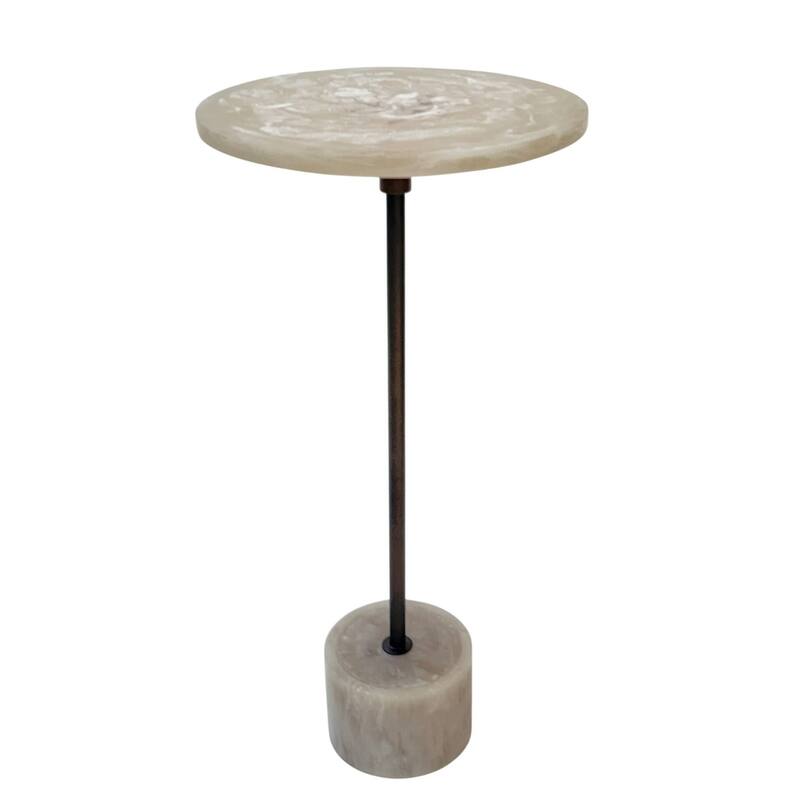 Solace Round Accent Table - Resin Top and Iron Frame Pedestal Base Table Antique Copper Finish