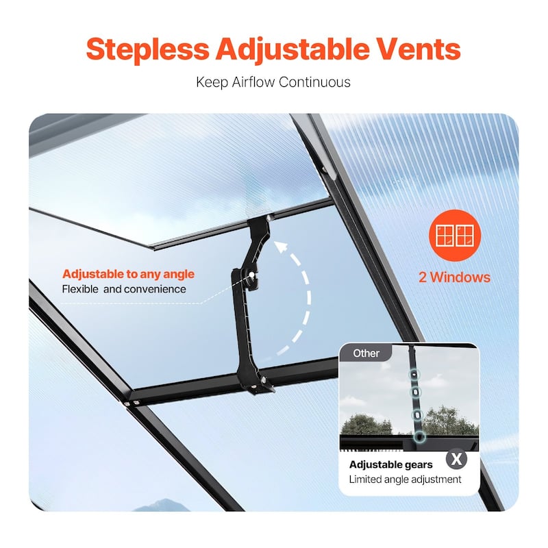 8 x 12 FT Garden Greenhouse with Adjustable Roof Vents and Thick Aluminum Frame and PC Panels
