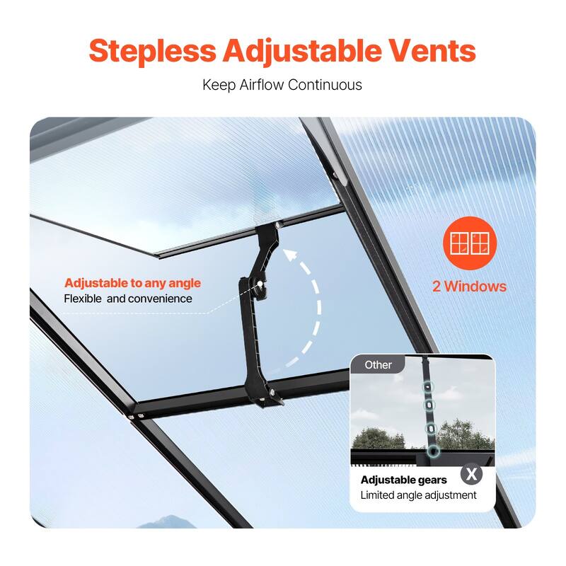 8 x 12 FT Garden Greenhouse with Adjustable Roof Vents and Thick Aluminum Frame and PC Panels