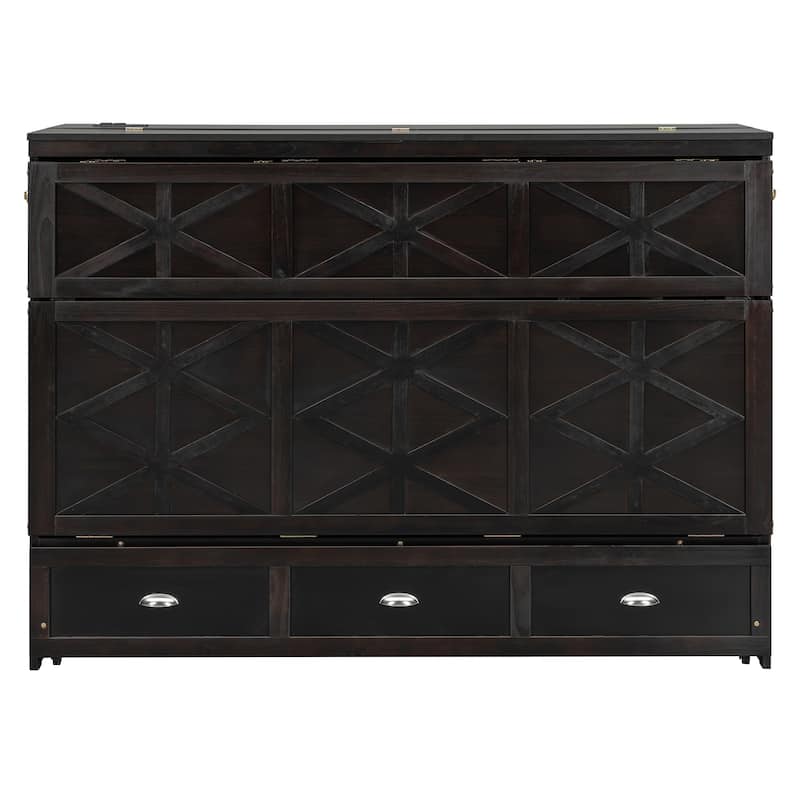 Queen Size Convertible Cabinet Bed with USB Ports by Harper&Bright Designs