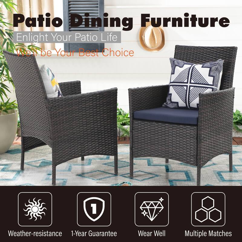 Patio 5-piece Dining Set, 1 Square 37" Metal Table with Umbrella Hole and 4 Rattan Chairs with Cushion