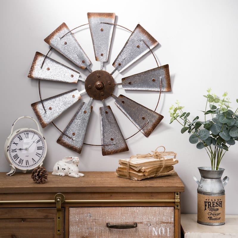 22"D Vintage Farmhouse Metal Wind Spinner Wall Decor by Glitzhome