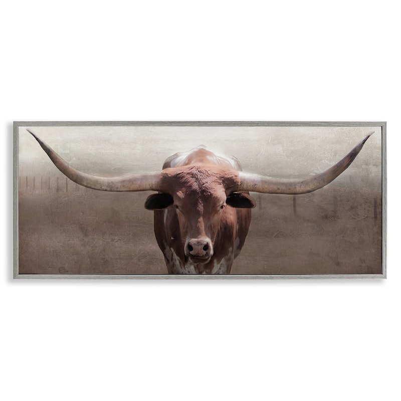 Stupell Rustic Western Longhorn Framed Giclee Art Design By Carol Robinson - 24 x 10 - Grey