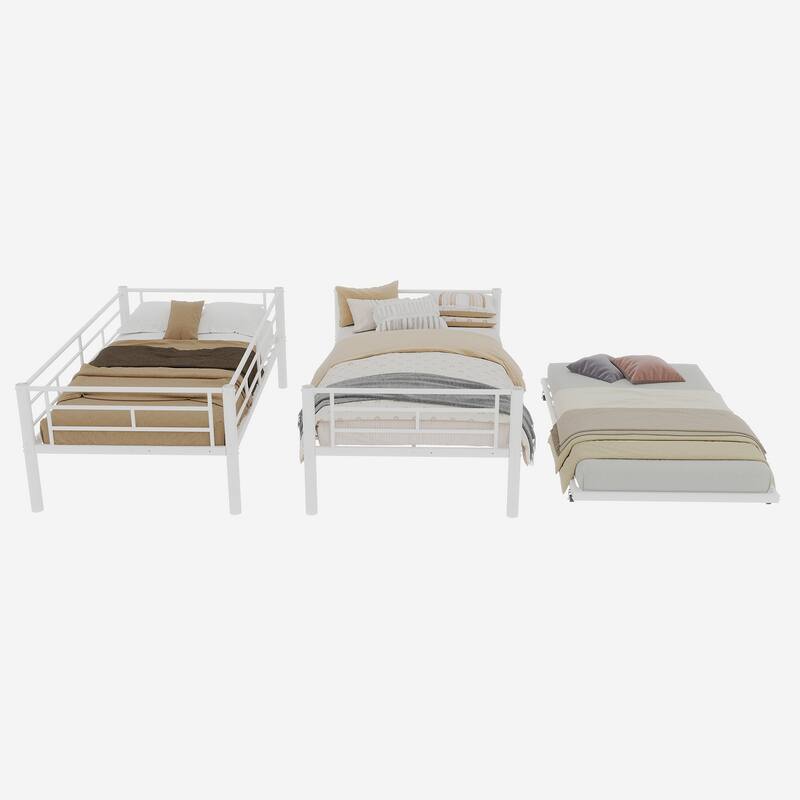 GDFStudio - Heavy-Duty Metal Twin over Twin Bunk Bed with Guardrail