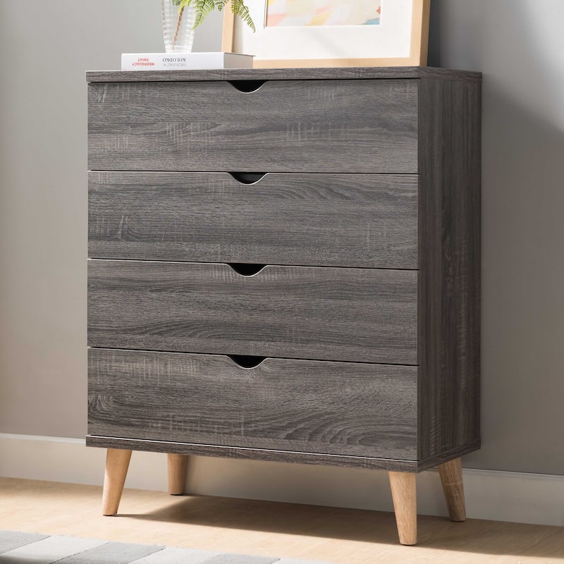DH BASIC Mid-Century Modern Distressed Grey 31-inch Wide 4-Drawer Vertical Dresser by Denhour