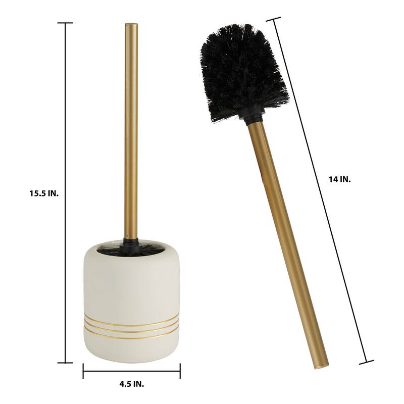Bath Bliss Ceramic Toilet Brush in White and Gold - 4.3" x 4.3" x 15.5"