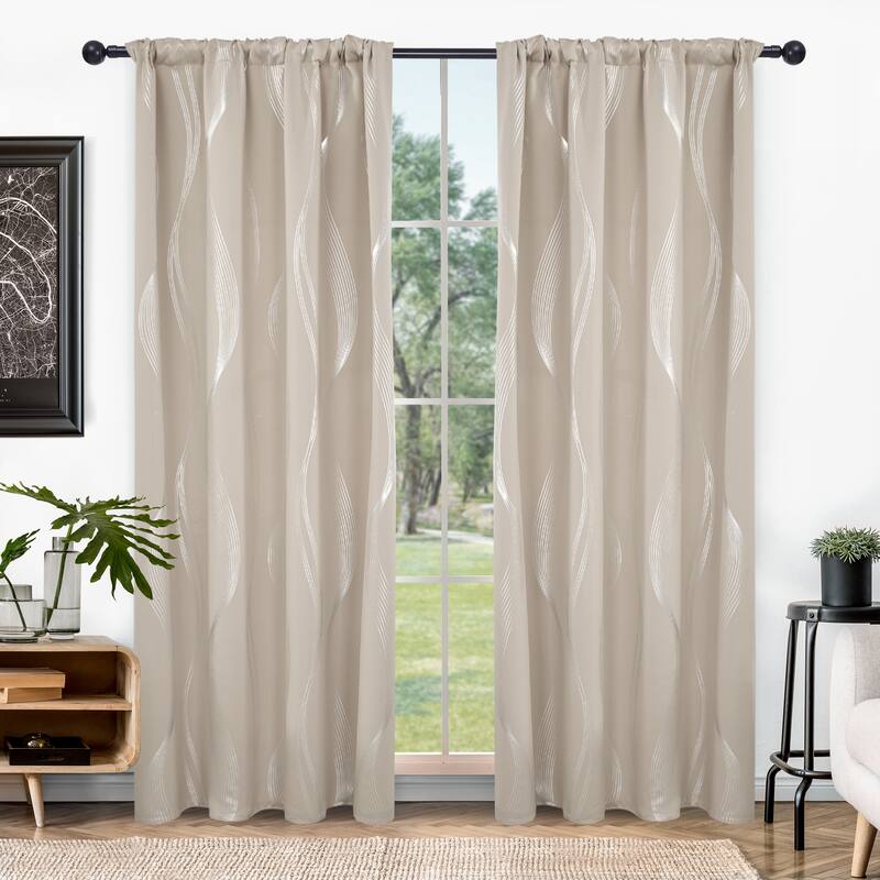 Deconovo Back Tab Rod Pocket Silver Wave Curtains(2 Panel)