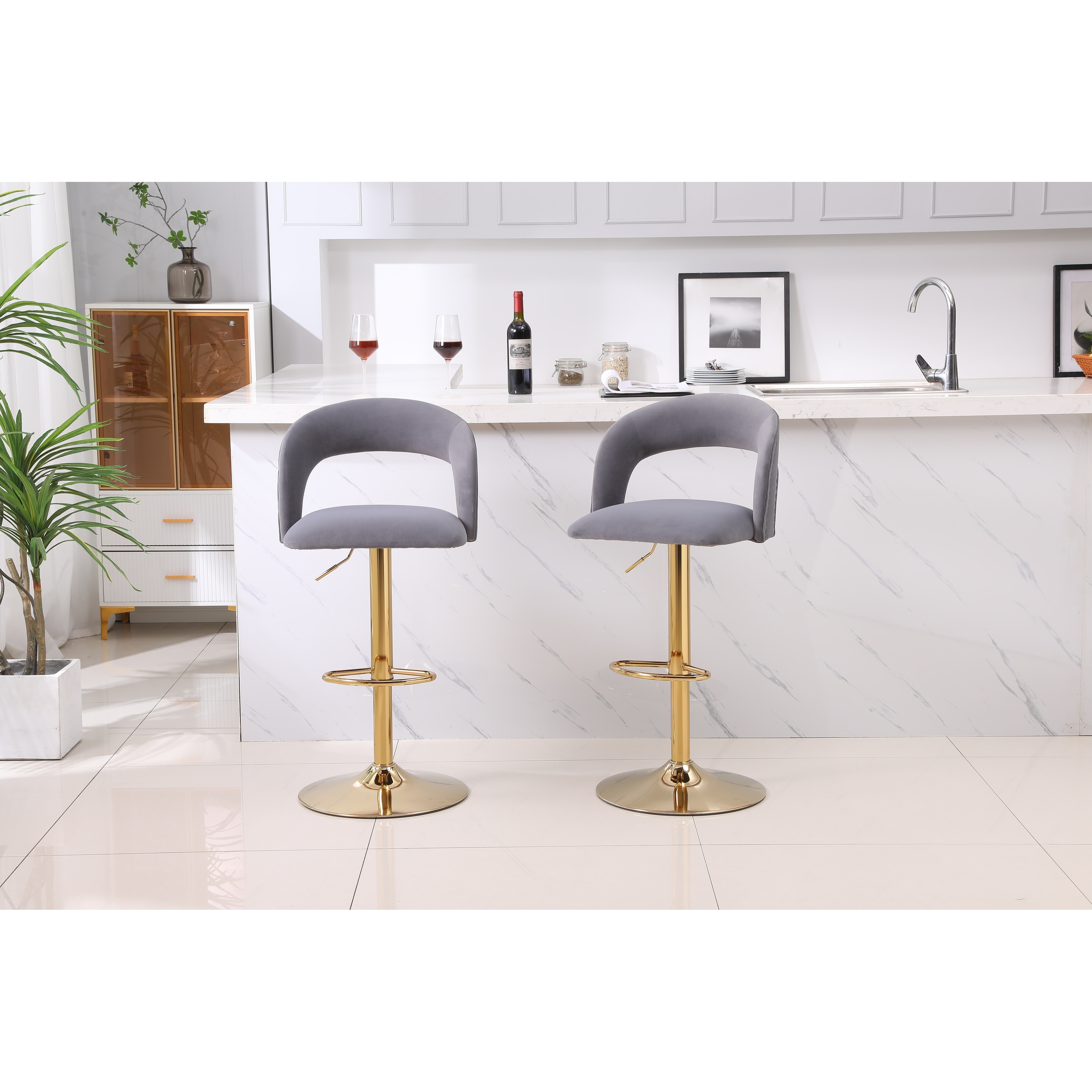 Velvet Swivel Bar Stool with Back Adjustable Kitchen Island Chairs