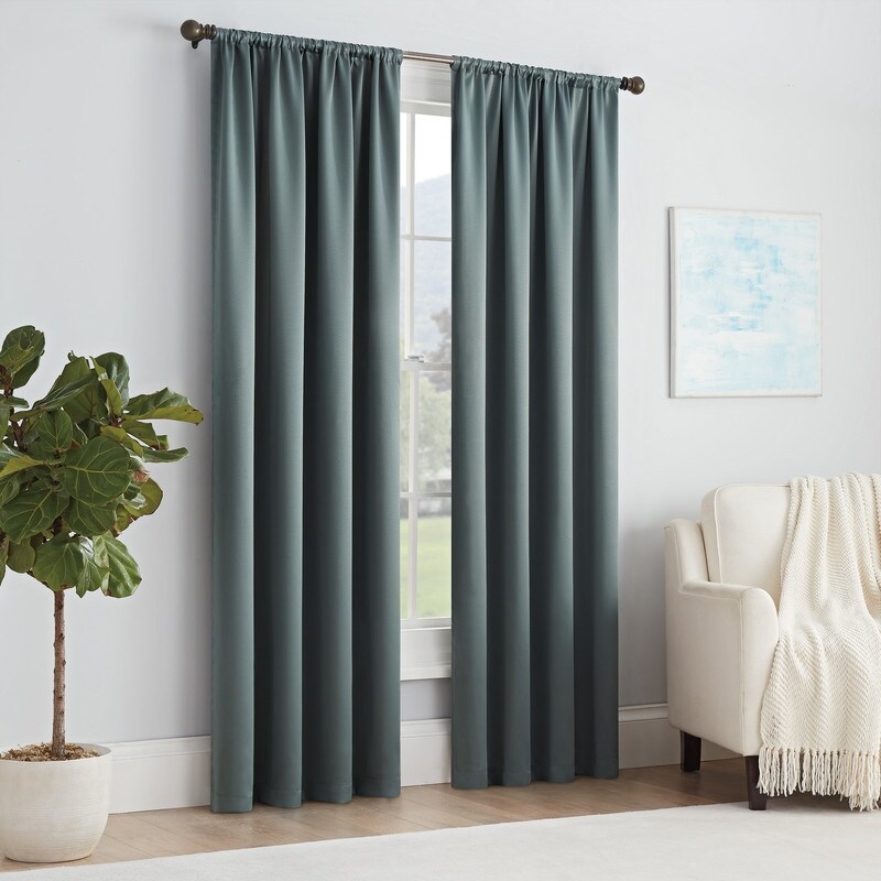 ECLIPSE Grey Blackout Curtains for Bedroom-Darrell 37 x 63 Insulated Darkening Single Panel Rod Pocket Window Treatment Living Room