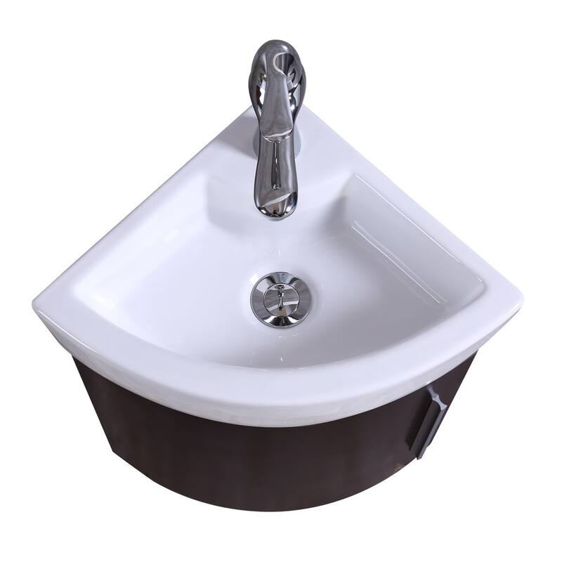 Corner Vanity Sink Myrtle 16.5" White Porcelain Sink With Black Cabinet, Faucet And Drain Renovators Supply