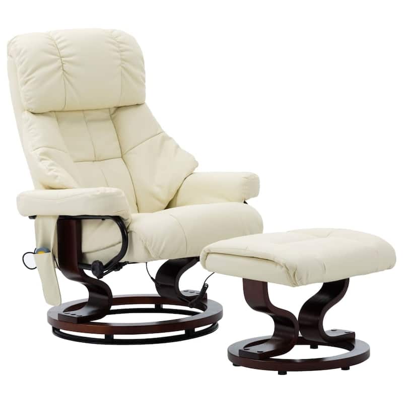 vidaXL Massage Recliner Swiveling Recliner Chair Faux Leather and Bentwood - 31.9" x 34.6" x 42.9"