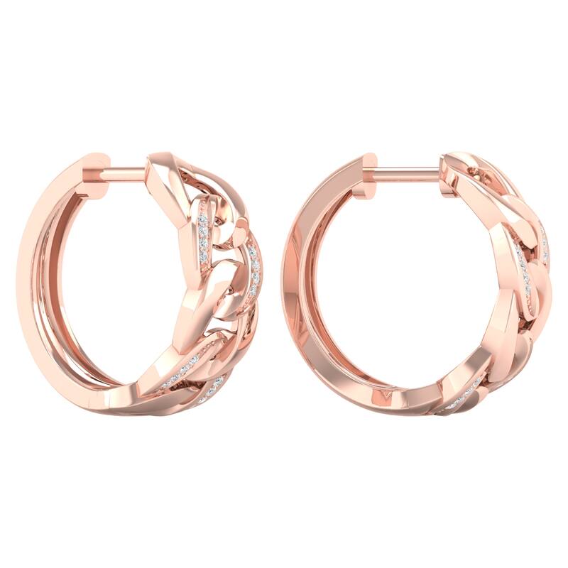 1/10ct TDW Diamond Cuban Link Hoop Earrings in 10k Gold for Women