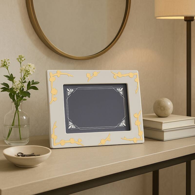 Ceramic Cherry Blossom Picture Frame - Gold - Gold/ Metallic - 10.0"