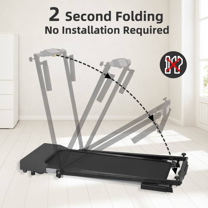 Foldable Walking Treadmill Under Desk Walking Pad Treadmill Compact Fitness Running Machine with LED Displays and Wheels
