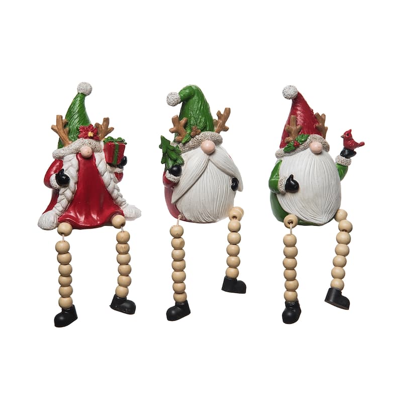 Transpac Christmas Resin Holiday Reindeer Hat Gnome Sitter Set of 3 Christmas Home Decorations