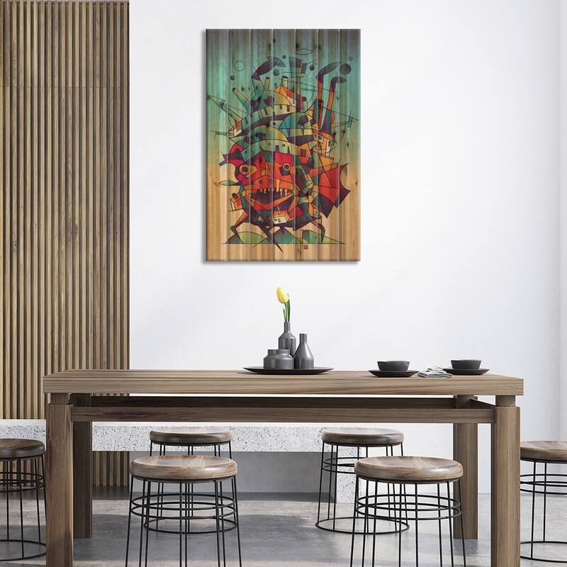 Moving Castle Print On Wood by Victor Vercesi - Multi-Color