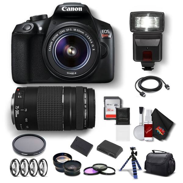 Shop Canon Eos Rebel T6 Dslr Camera With 18 55mm 75 300mm Lens Kit Overstock 23124987