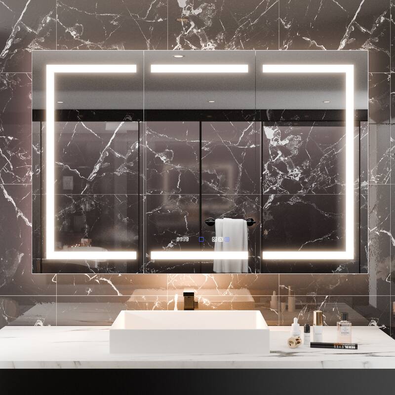 36'' H Recessed or Surface Mounted Bathroom LED Mirror Cabinet With Defogger, Dimmer, 10x magnifying