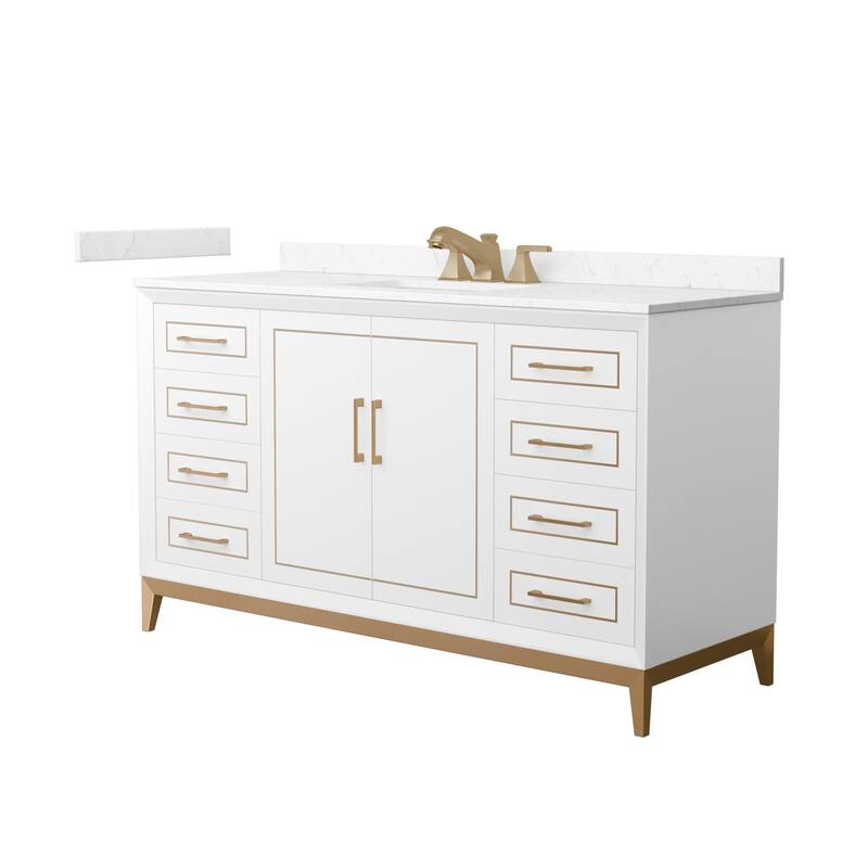 Wyndham Collection WCH5151-60S-VCA-US3MXX Marlena 60" Free Standing - White / Carrara Cultured Marble Top / Satin Bronze