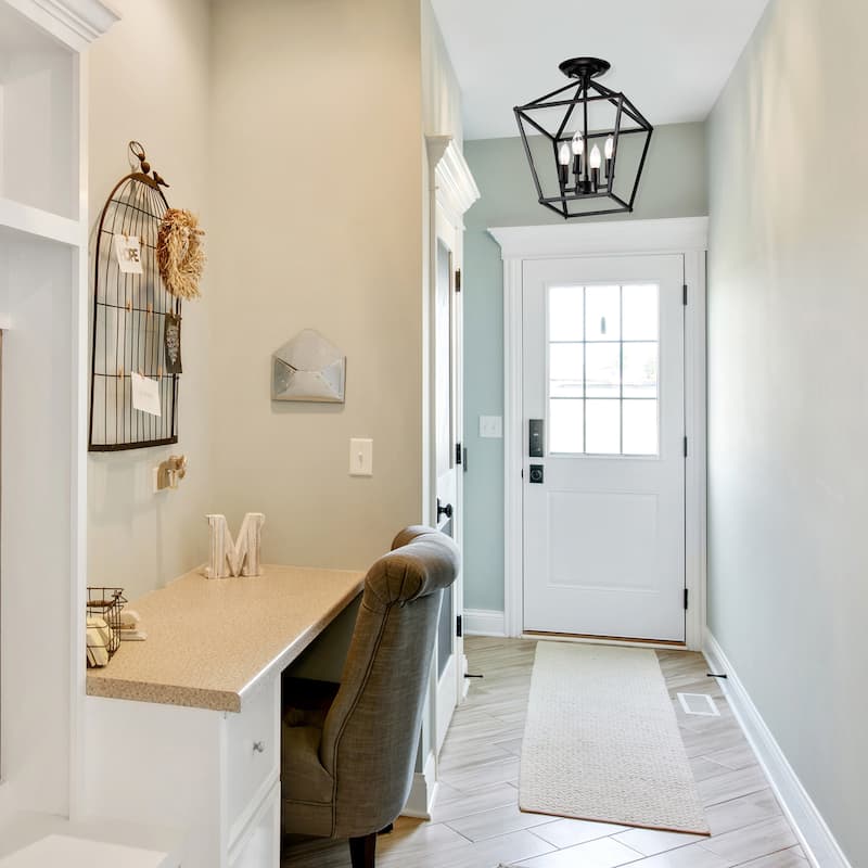 Matte Black 4-Light 12 in. Cage Lantern Farmhouse Semi-flush Mount