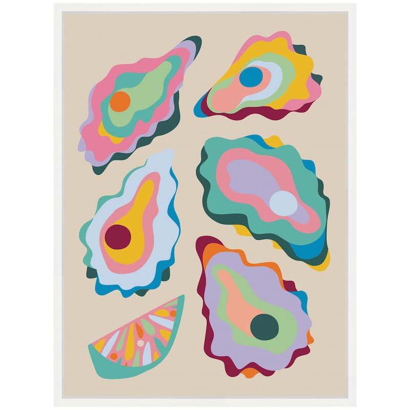 Kate and Laurel Sylvie Coastal Oysters and Lemon Framed Canvas by Rachel Lee
