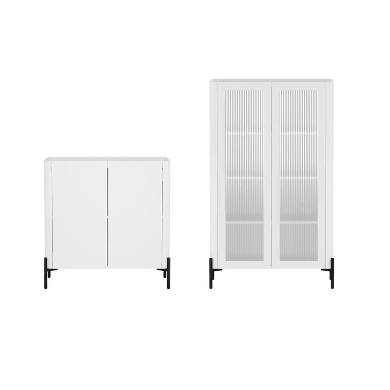 Manhattan Comfort 2-Piece Modern Abbey Tempered Glass Accent Cabinet