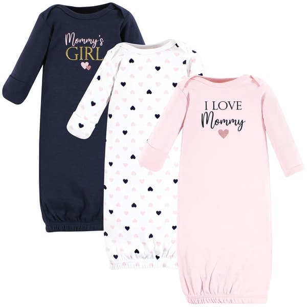 slide 1 of 1, Hudson Baby Infant Girl Cotton Gowns, Girl Mommy Pink Navy 0-6 Months - Girl Mommy Pink Navy