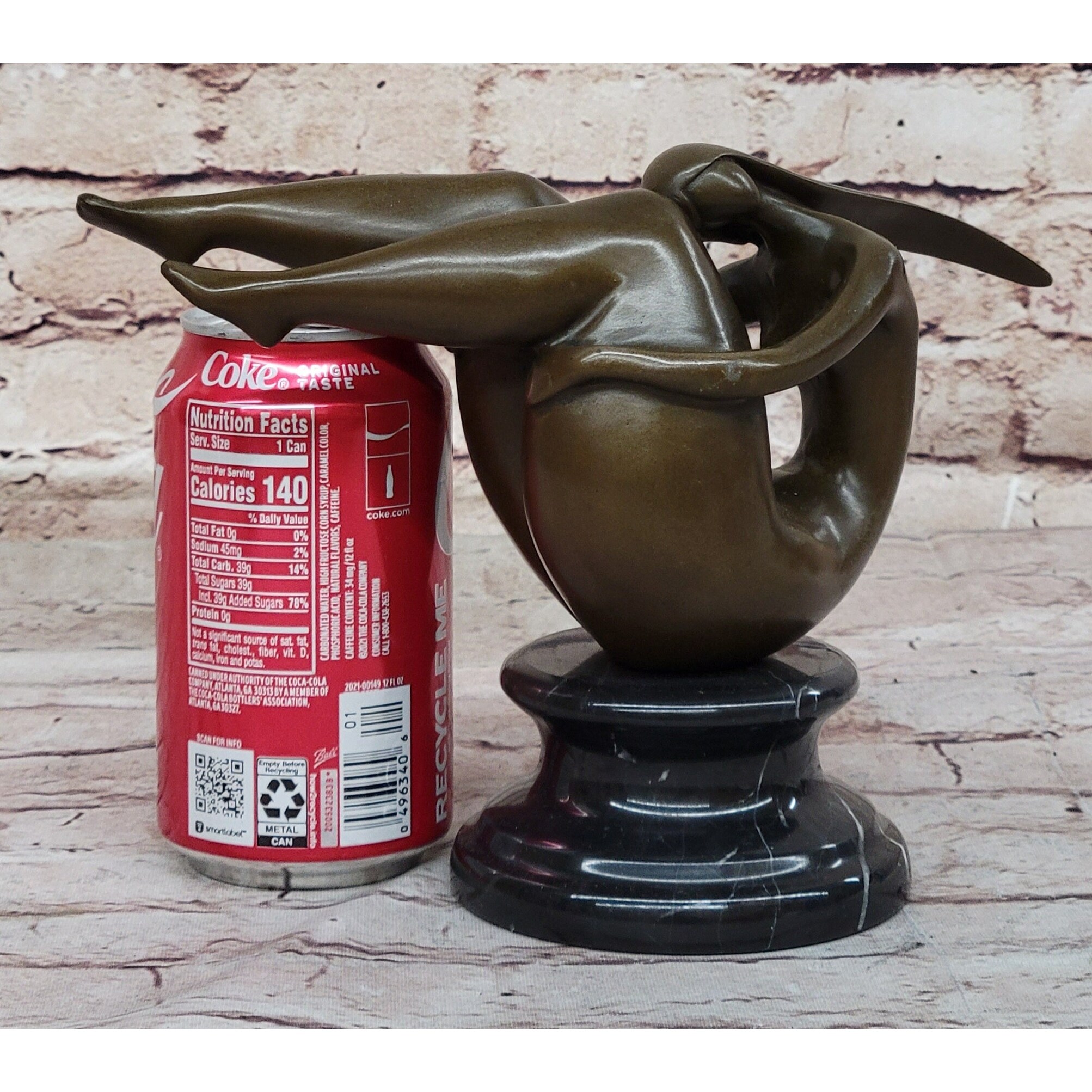 Figurative Curvy Female Figure Bronze Sculpture On Marble Base By