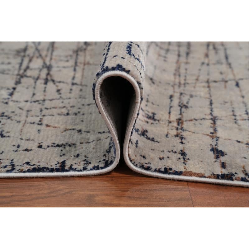 Machine Made Oriental Polyester Carpet Modern Greys & Charcoal Distressed Area Rug - 7' 5'' X 5' 2''