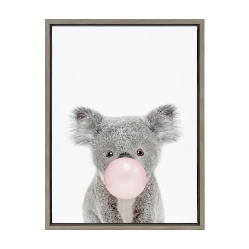 Kate and Laurel Sylvie Bubble Gum Koala Framed Canvas by Amy Peterson - 18x24 - Plastic - Grey